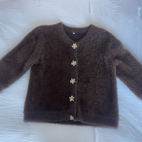 Brown Faux Fur Cardigan / Lady Jacket, Medium - Picture 5 of 6